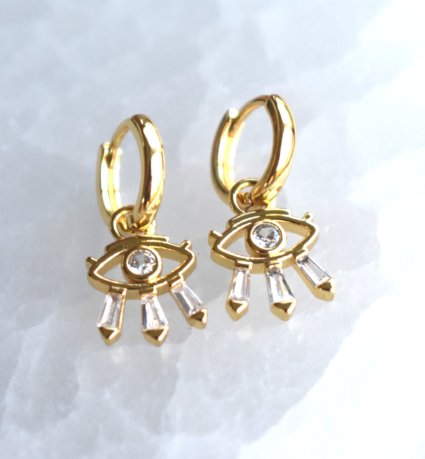 Gold Eye Hoop Earrings-14k