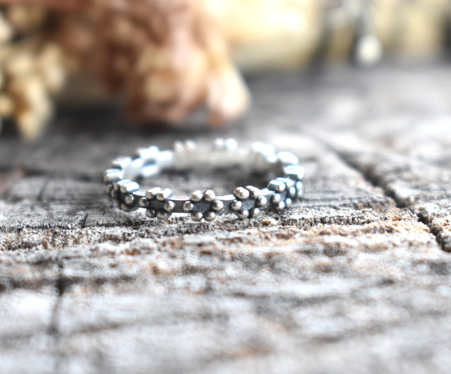 Dotted Flower Ring Band-Sterling Silver