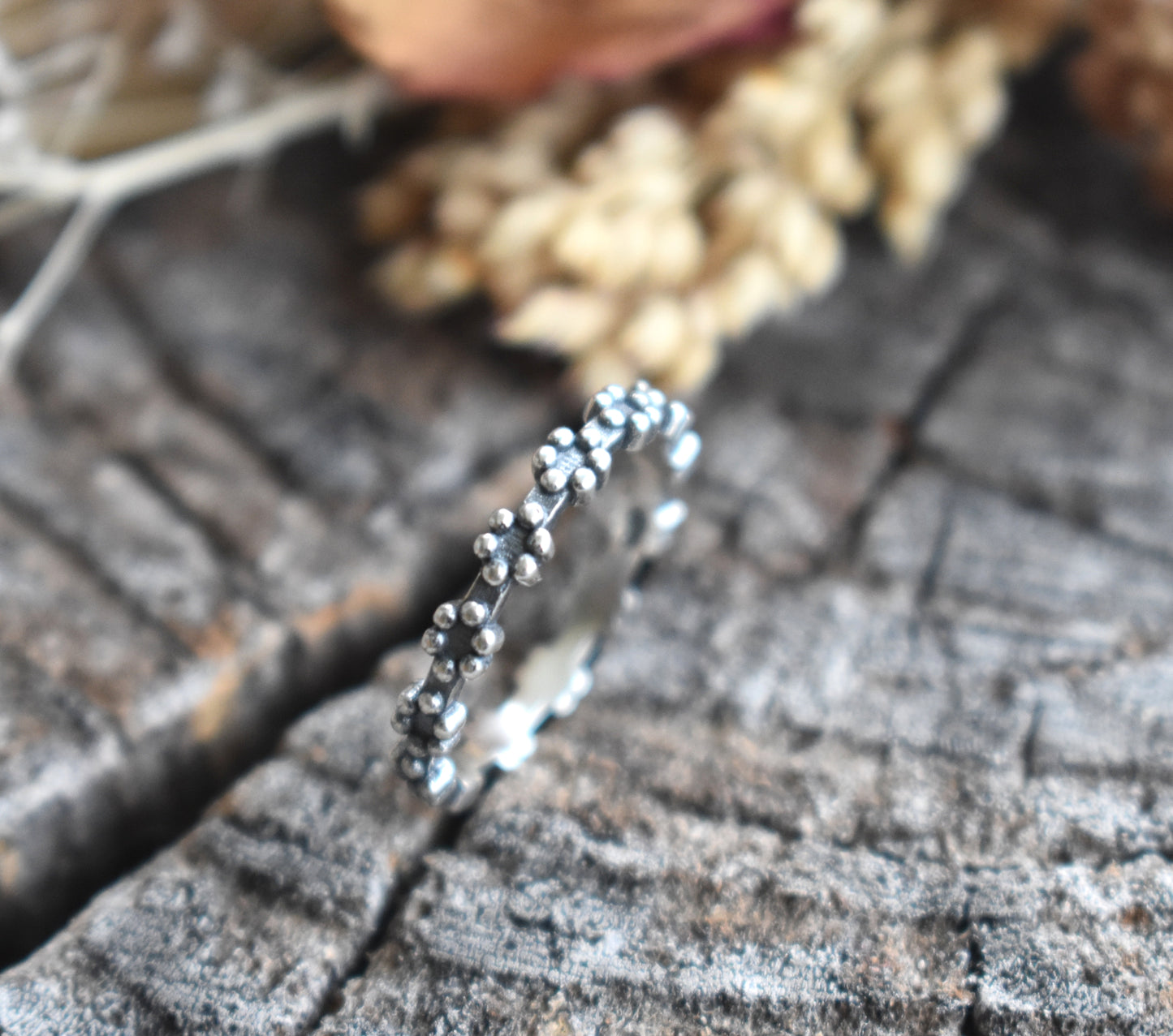 Dotted Flower Ring Band-Sterling Silver