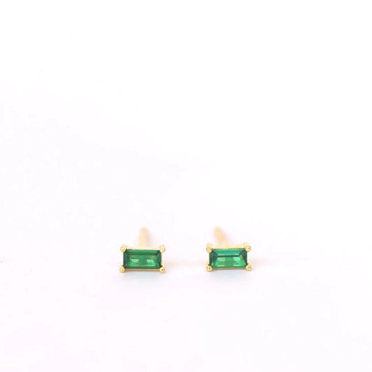 Gold Emerald Baguette Studs-14k Goldfill