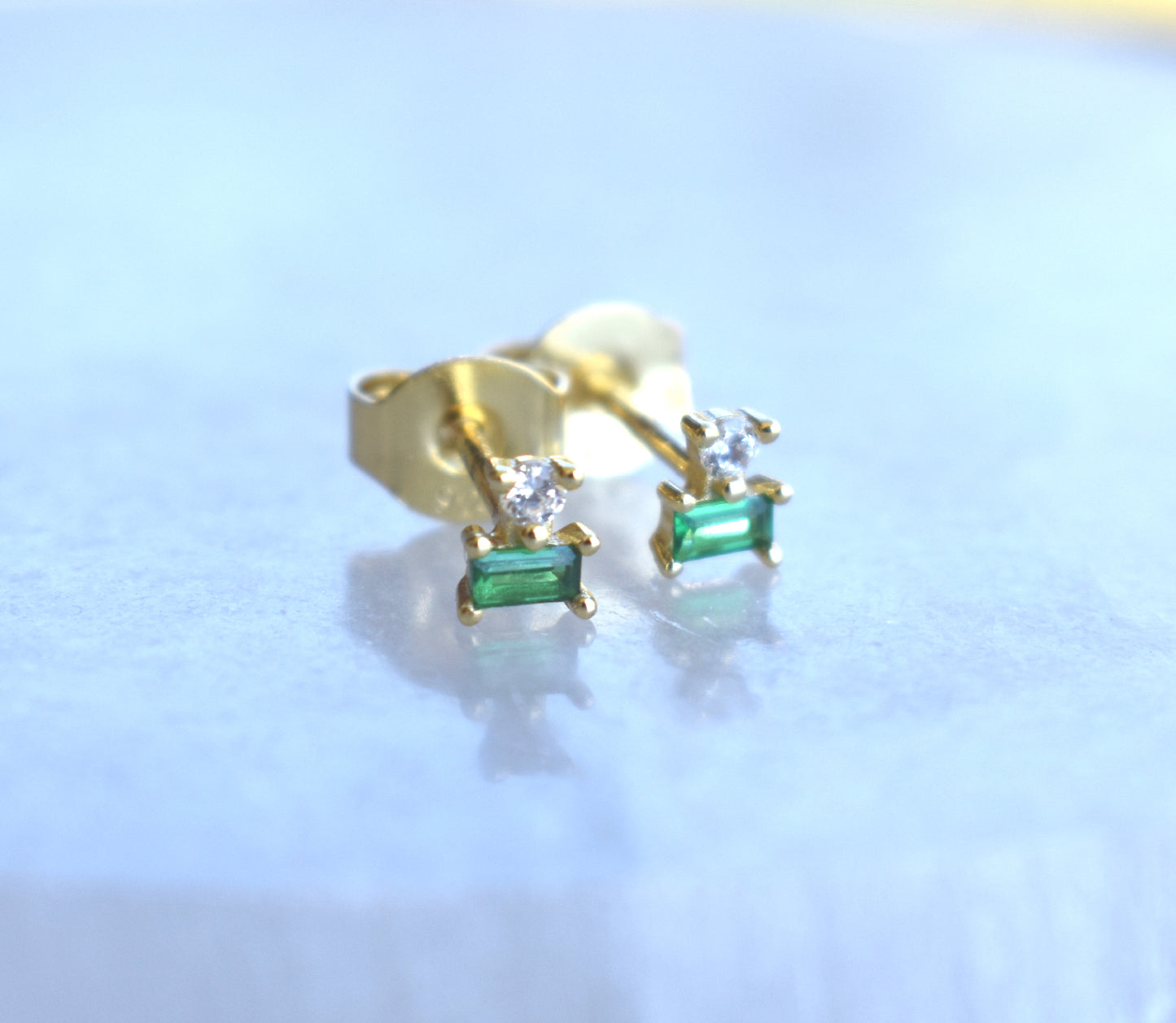 Gold Emerald Stacked Baguette Studs-14k Goldfill