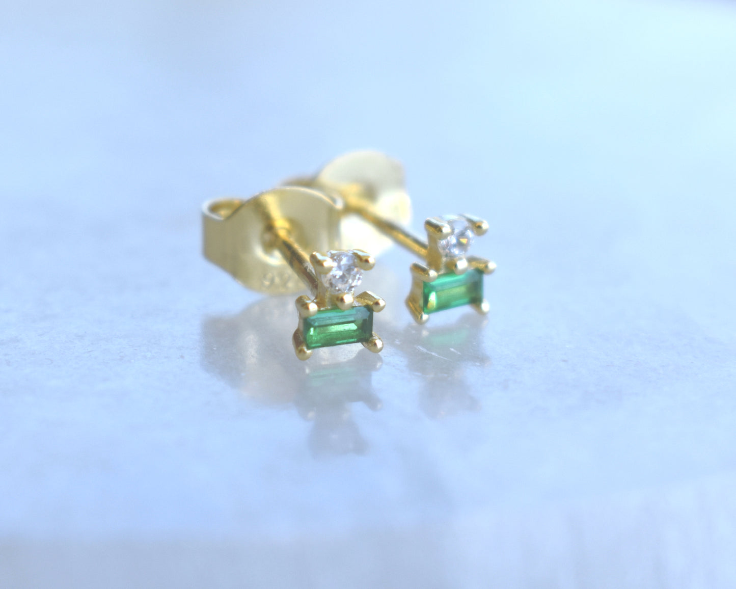 Gold Emerald Stacked Baguette Studs-14k Goldfill