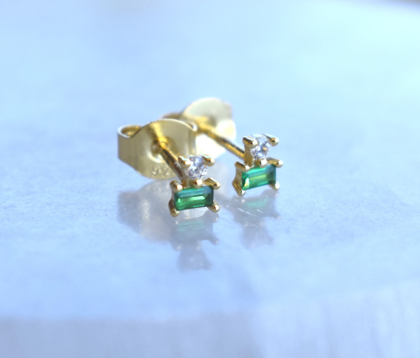 Gold Emerald Stacked Baguette Studs-14k Goldfill