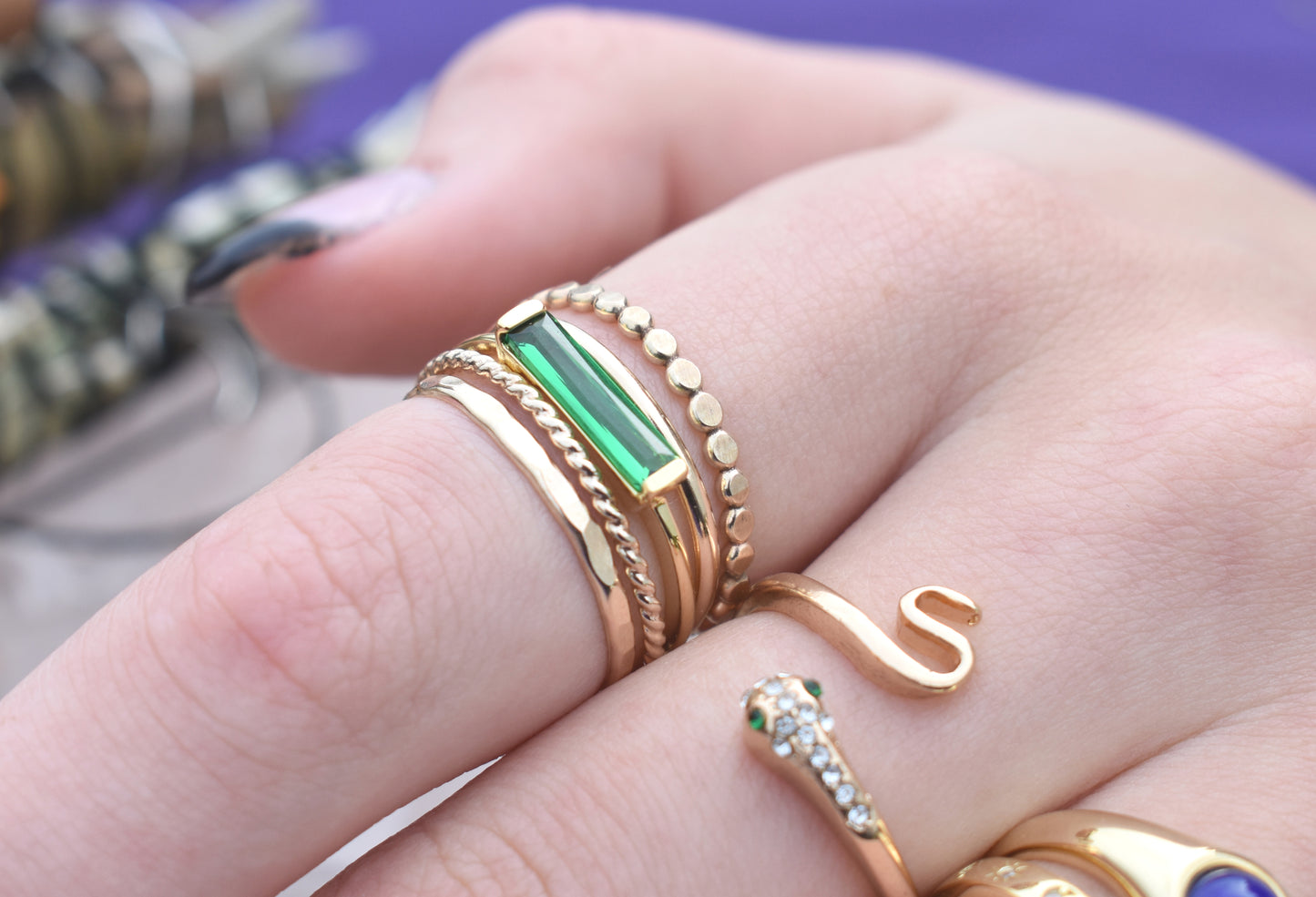 Gold Emerald Baguette Ring-18k Gold Vermeil