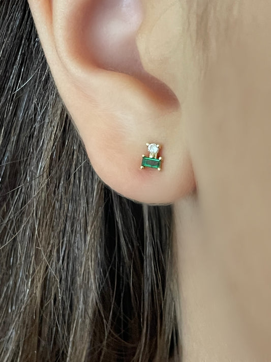 Gold Emerald Stacked Baguette Studs-14k Goldfill