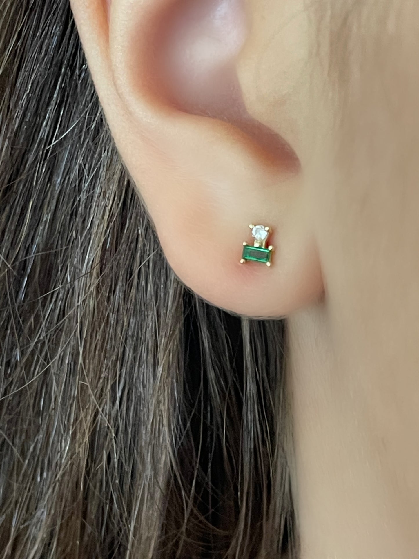 Gold Emerald Stacked Baguette Studs-14k Goldfill