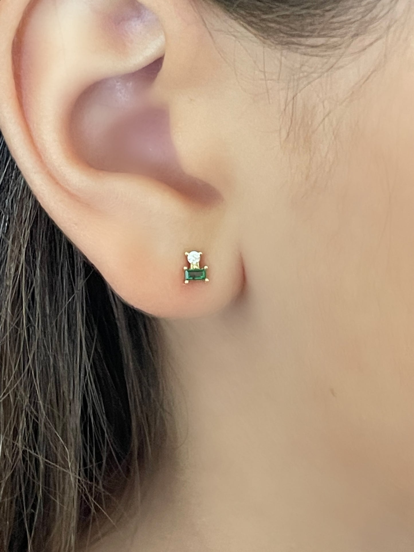 Gold Emerald Stacked Baguette Studs-14k Goldfill