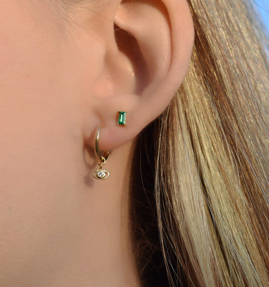 Gold Evil Eye Hoops- Huggie Style Gold Hoop Earring-14k Goldfill