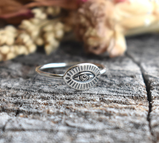 Hand Stamped Evil Eye Ring-Sterling Silver