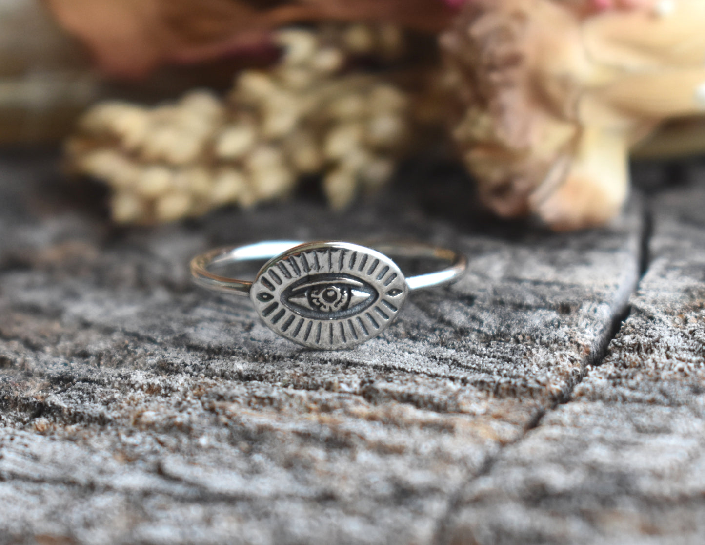 Hand Stamped Evil Eye Ring-Sterling Silver
