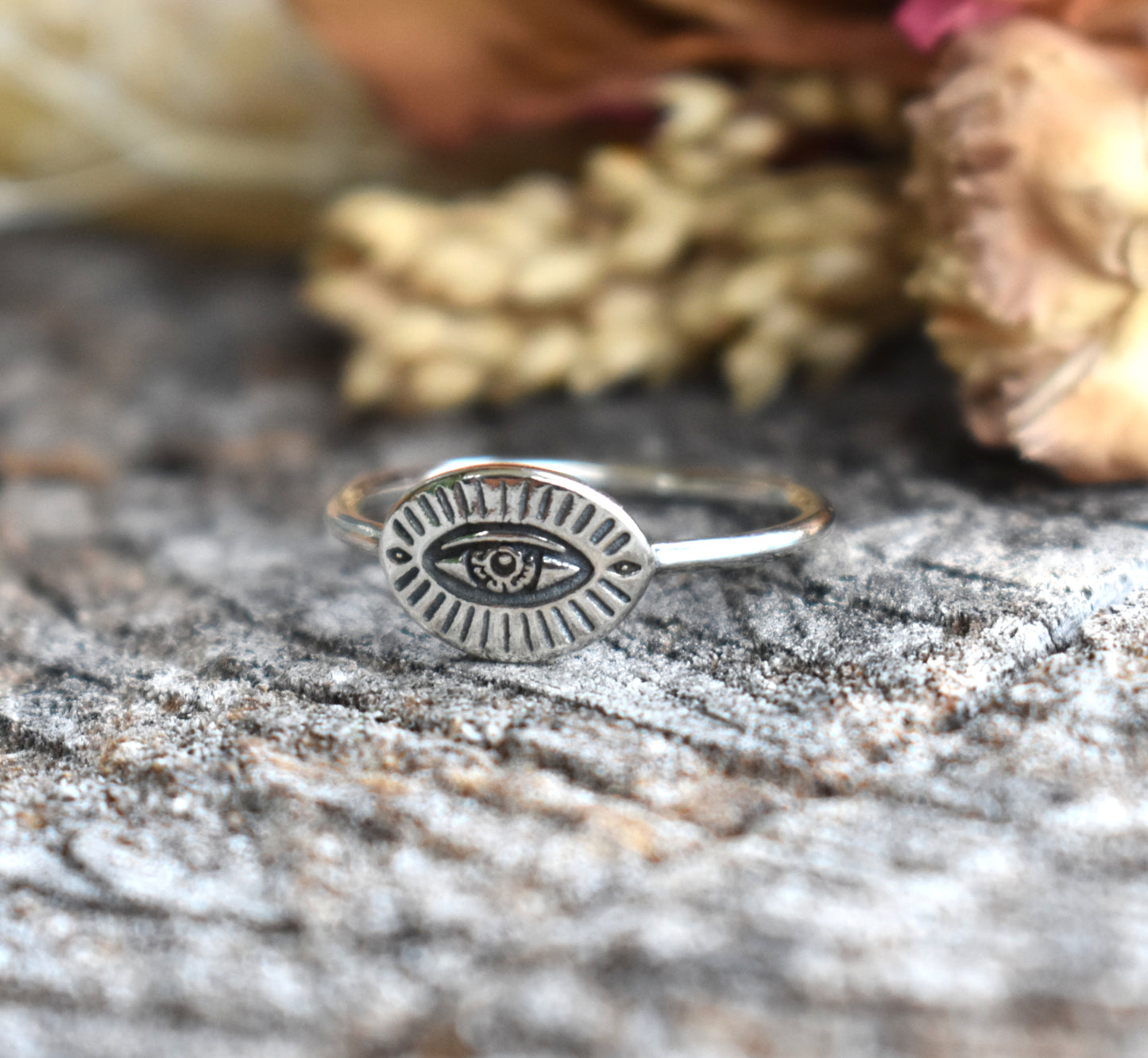Hand Stamped Evil Eye Ring-Sterling Silver