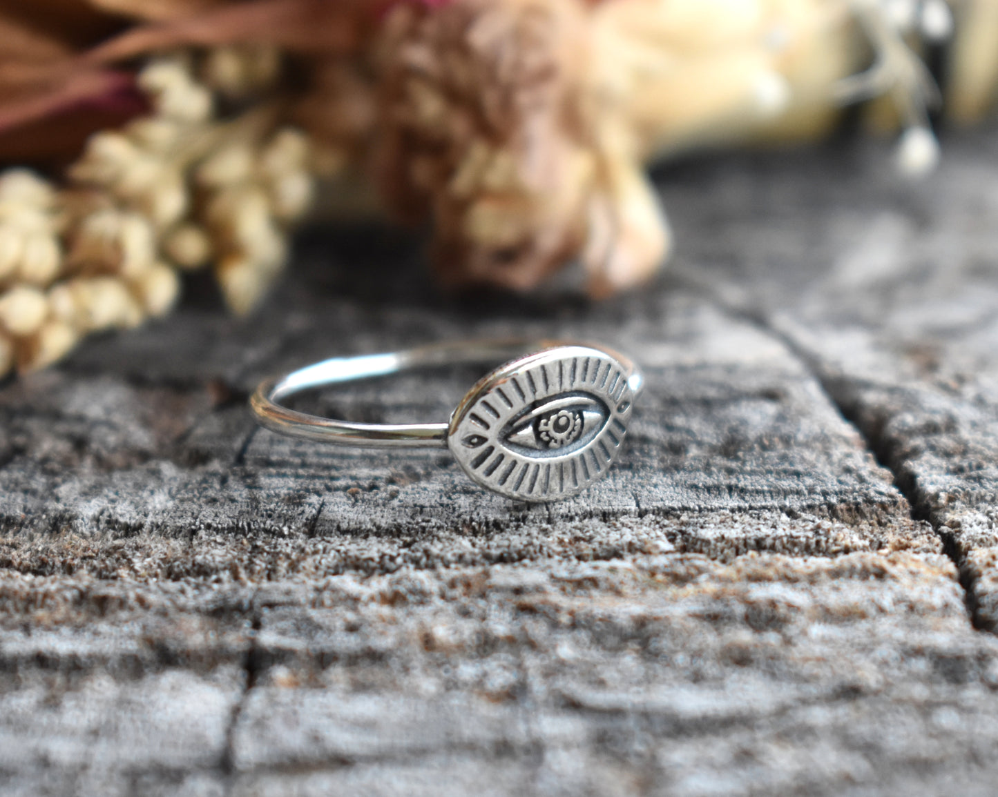 Hand Stamped Evil Eye Ring-Sterling Silver