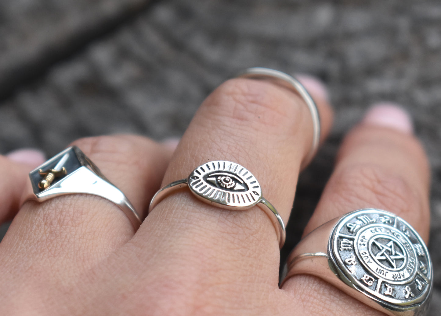 Hand Stamped Evil Eye Ring-Sterling Silver