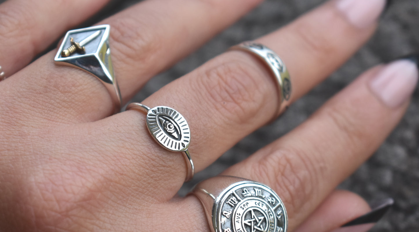 Hand Stamped Evil Eye Ring-Sterling Silver