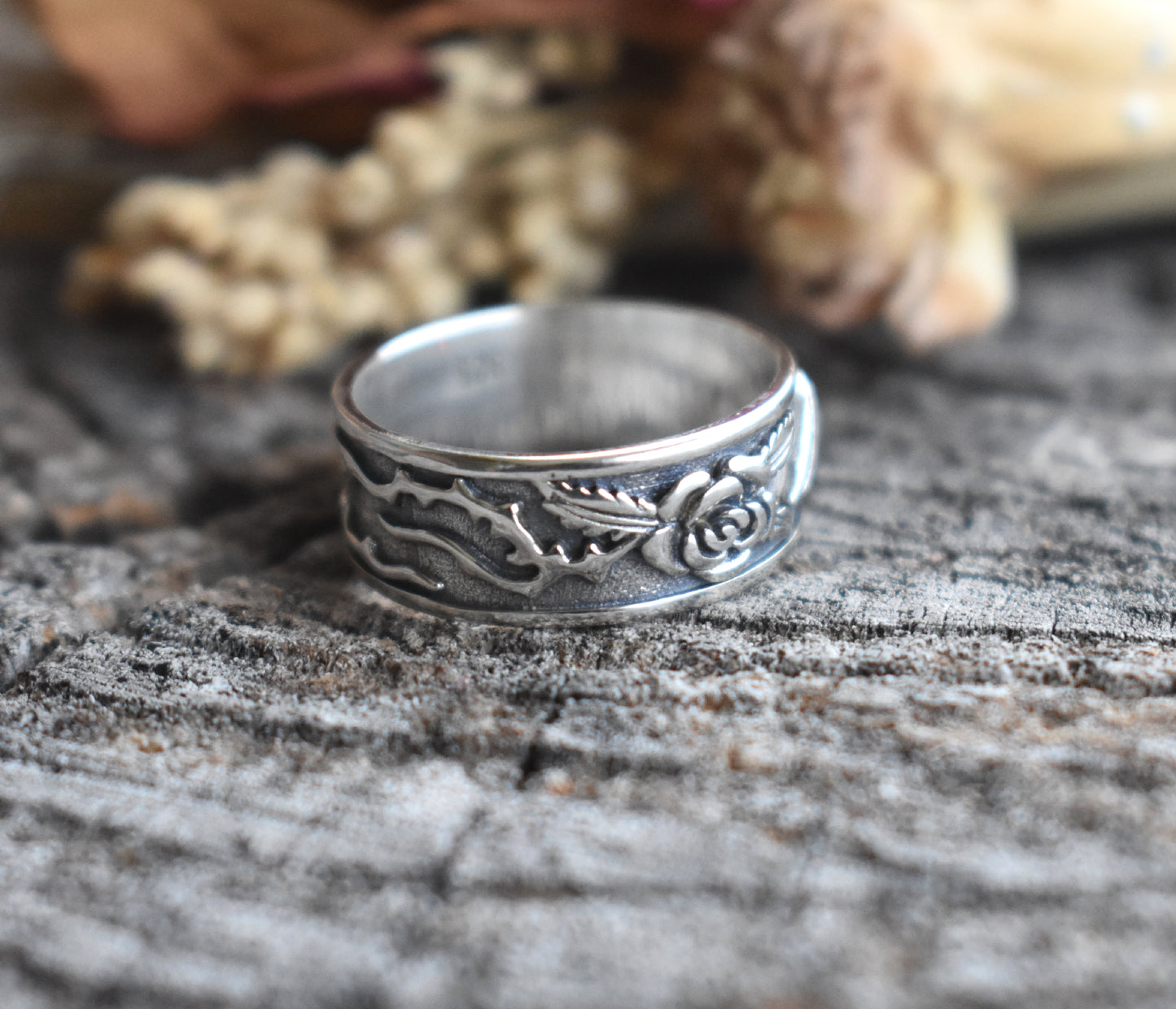 Garnet & Roses Evil Eye Ring-Sterling Silver