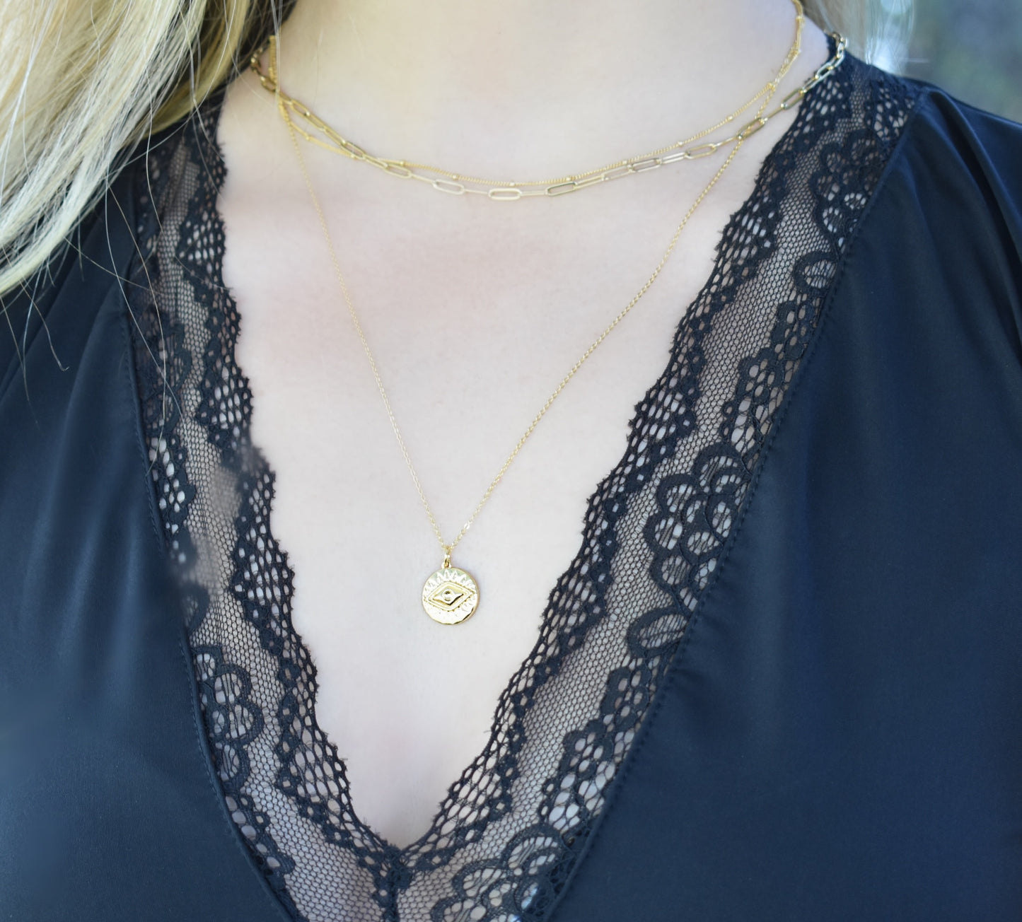 Gold Evil Eye Protection Necklace-Greek Mythology-14k Gold Fill