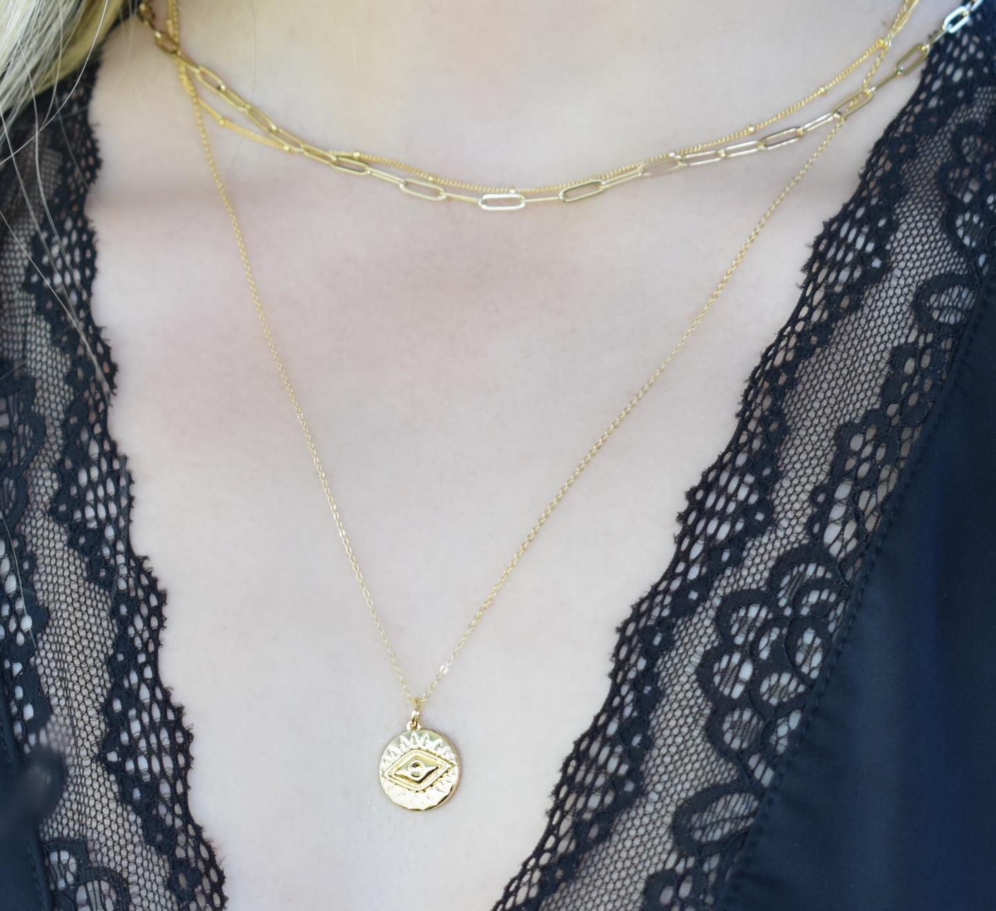 Gold Evil Eye Protection Necklace-Greek Mythology-14k Gold Fill
