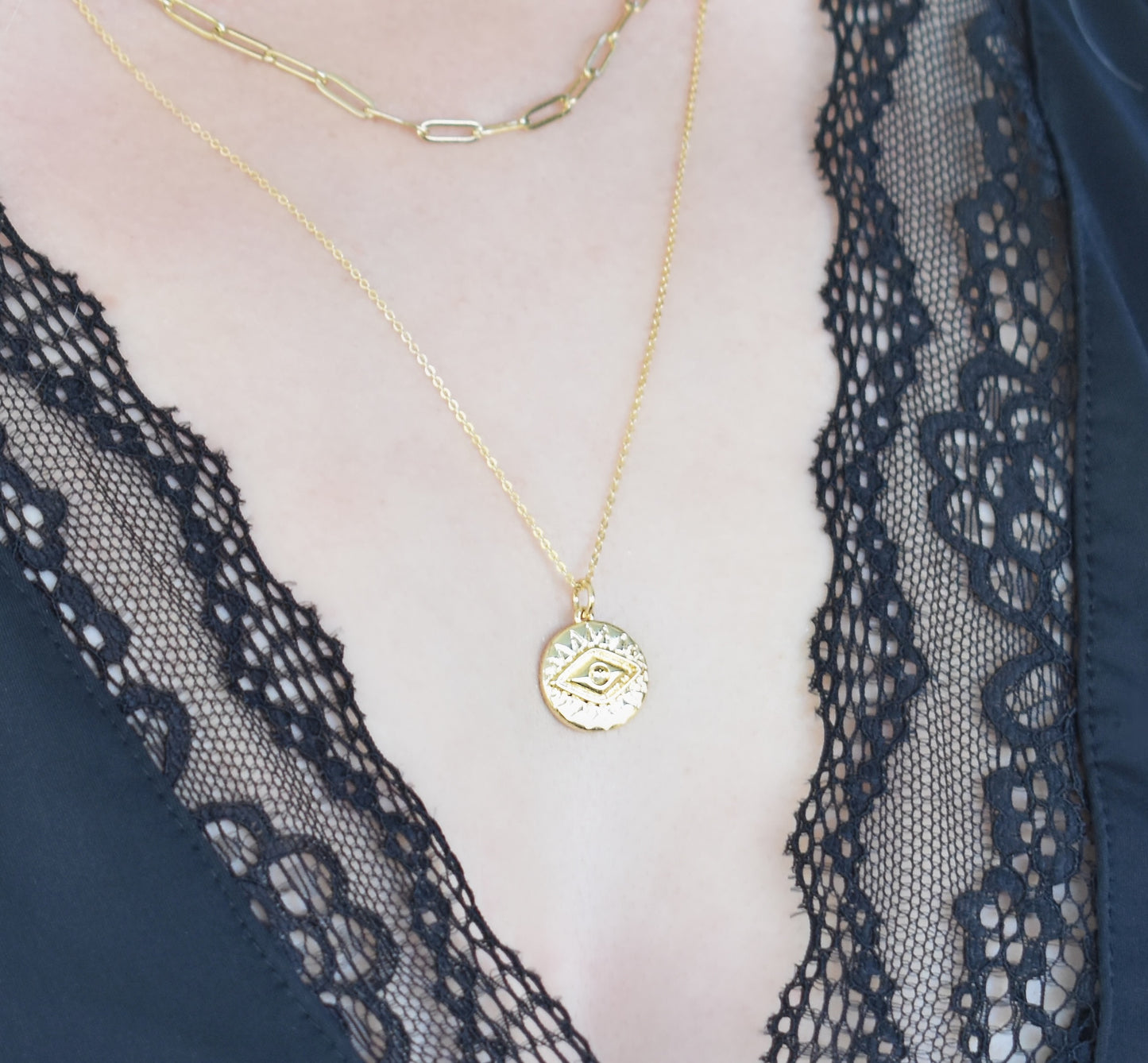 Gold Evil Eye Protection Necklace-Greek Mythology-14k Gold Fill