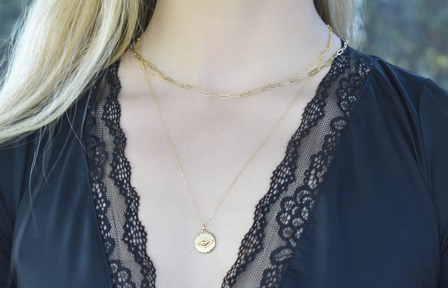 Gold Evil Eye Protection Necklace-Greek Mythology-14k Gold Fill