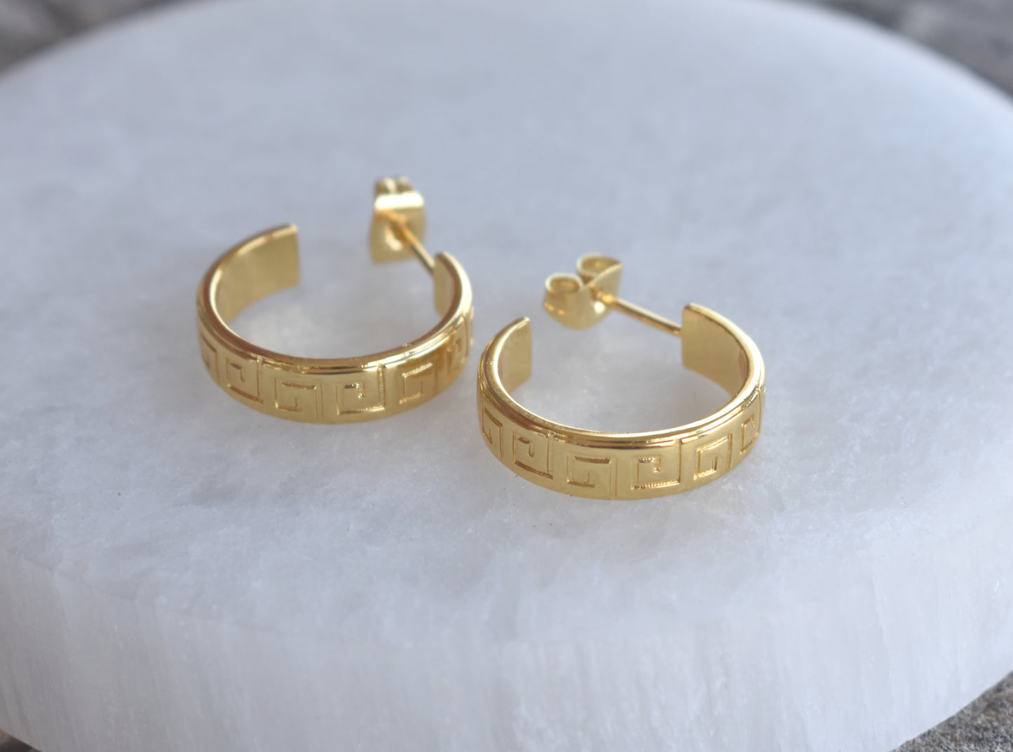 Gold Greek Key Hoops