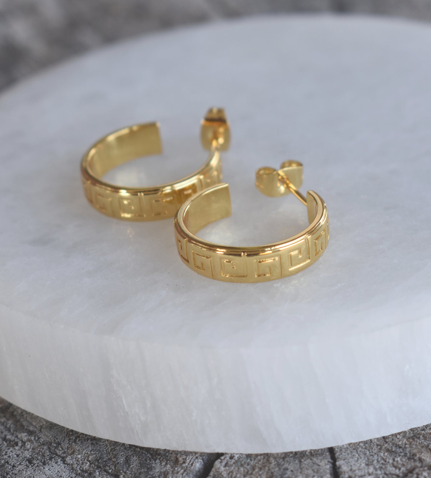 Gold Greek Key Hoops