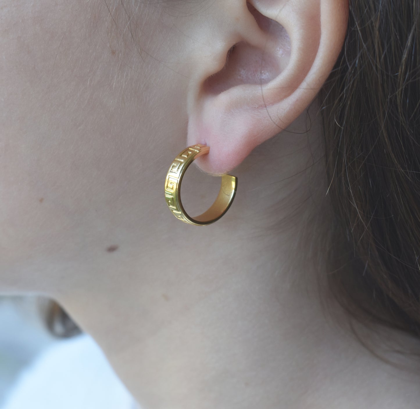 Gold Greek Key Hoops