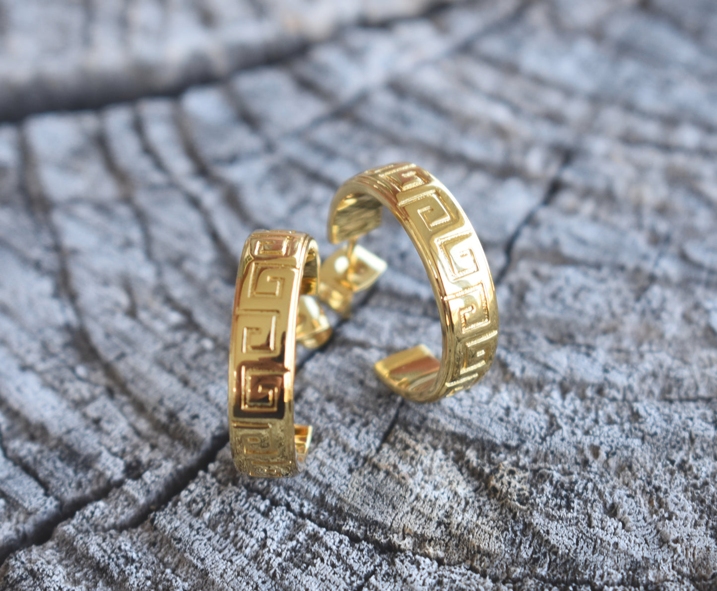 Gold Greek Key Hoops