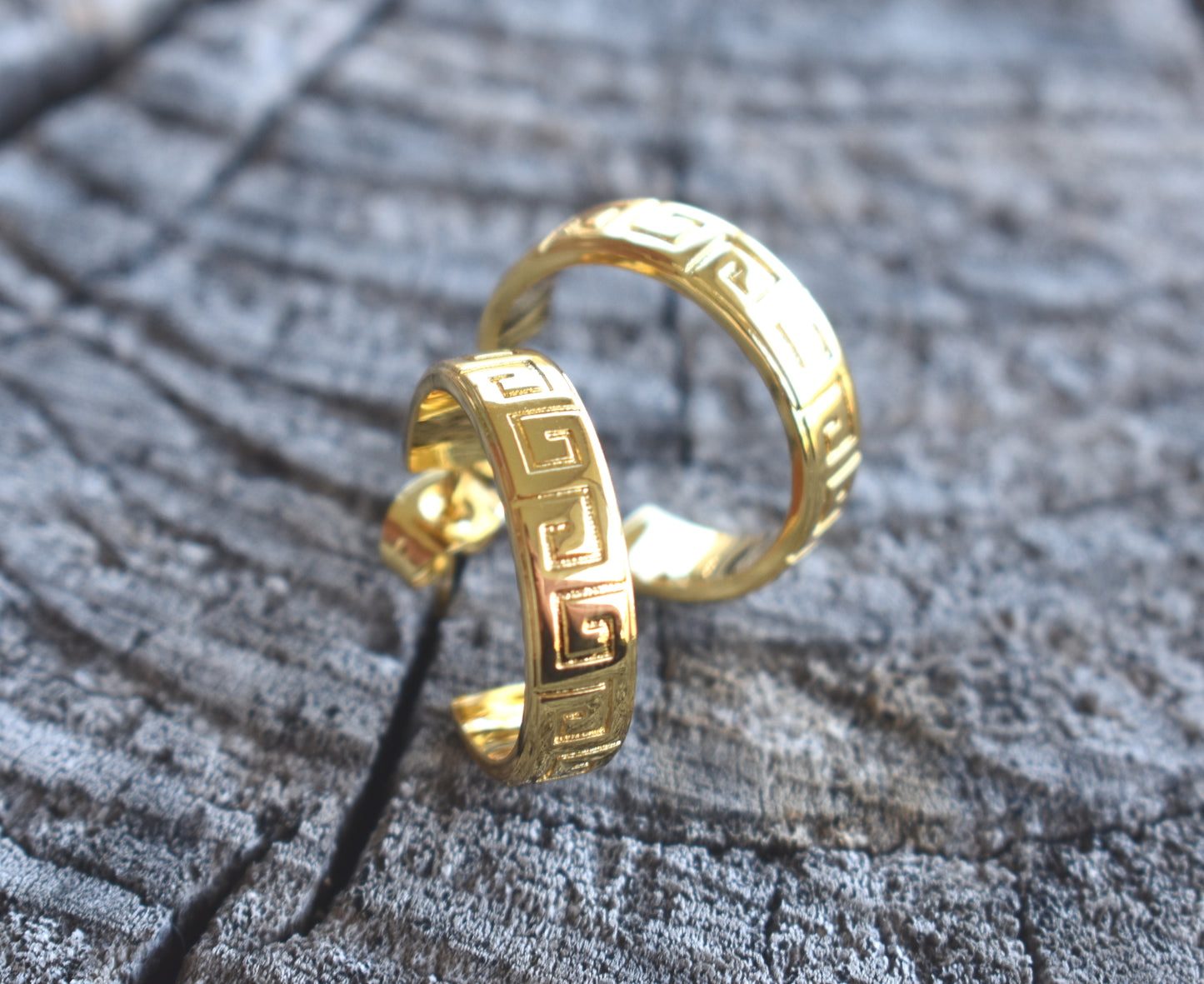 Gold Greek Key Hoops