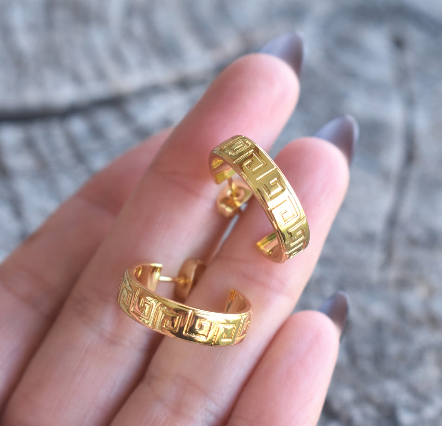 Gold Greek Key Hoops
