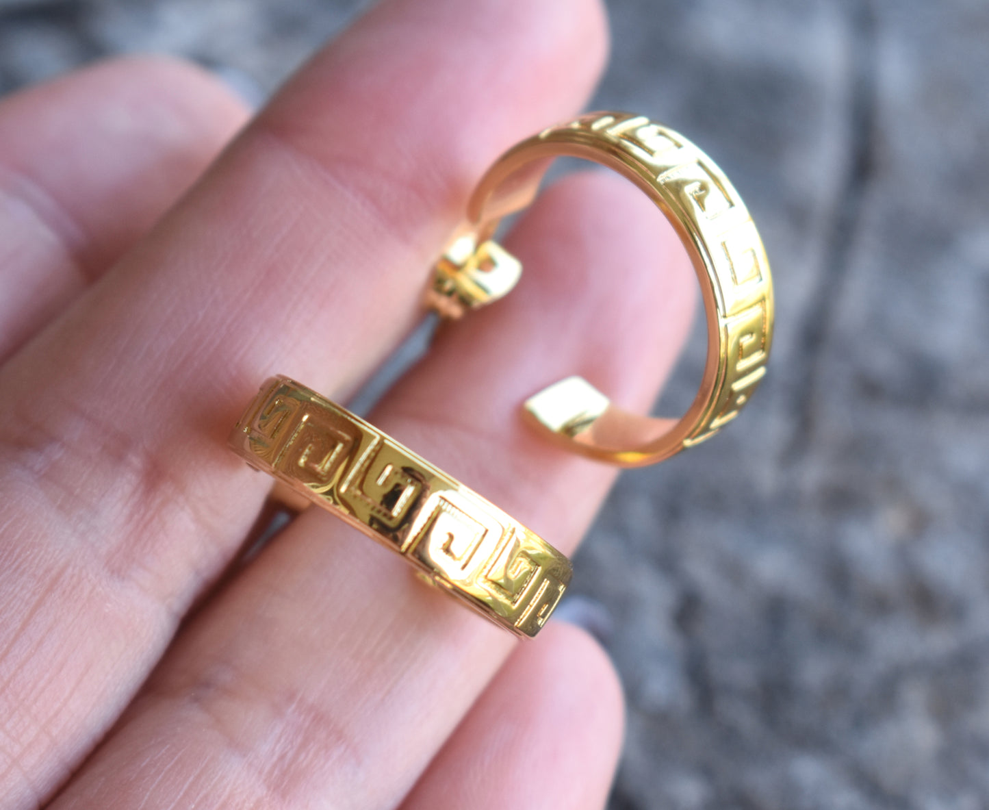 Gold Greek Key Hoops