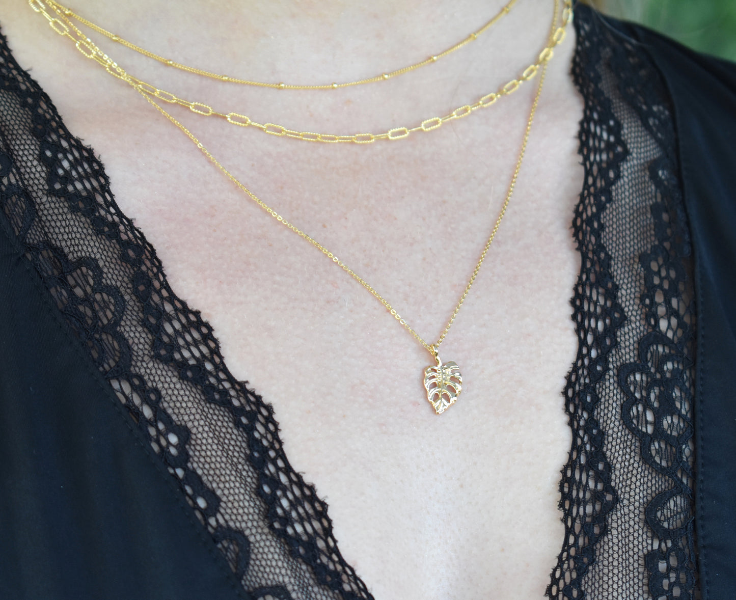 Gold Monstera Leaf Necklace-14k Gold Fill