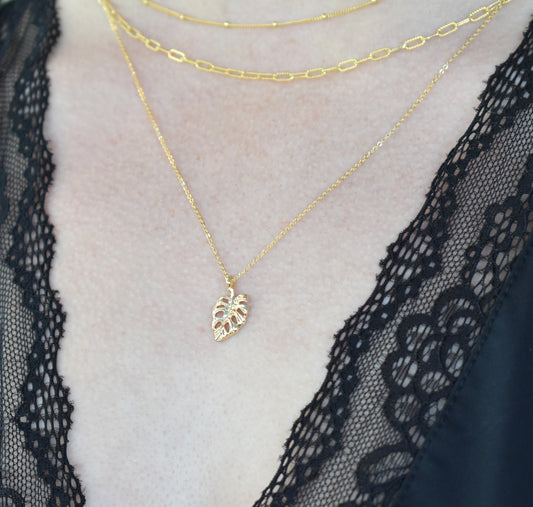 Gold Monstera Leaf Necklace-14k Gold Fill