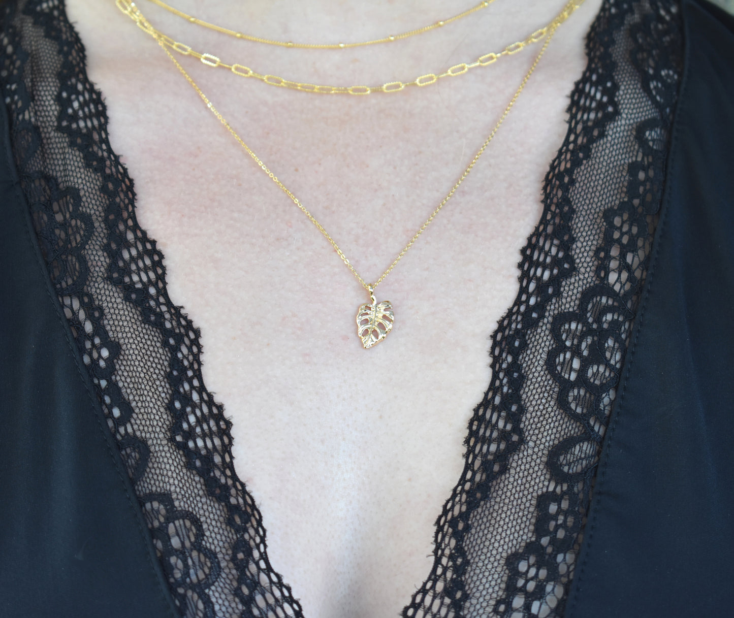 Gold Monstera Leaf Necklace-14k Gold Fill