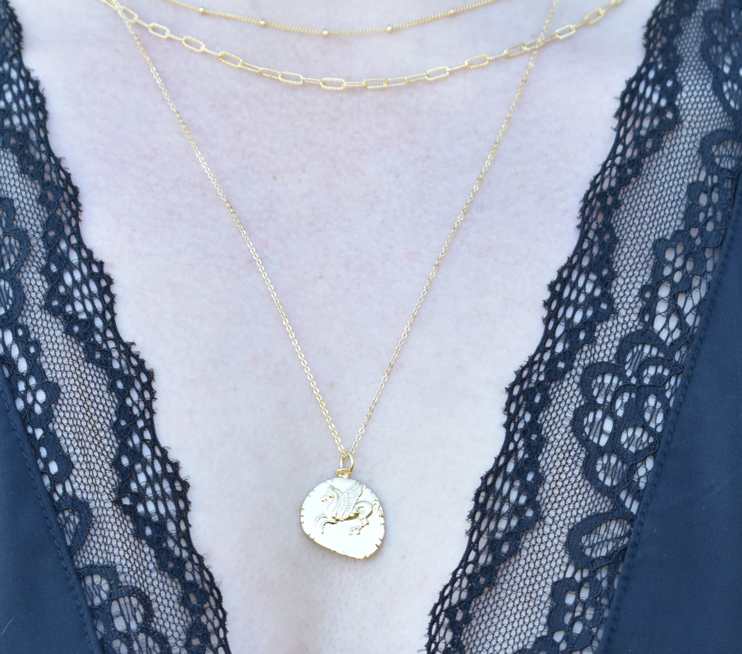Gold Greek Pegasus Coin Necklace-14k Gold Fill