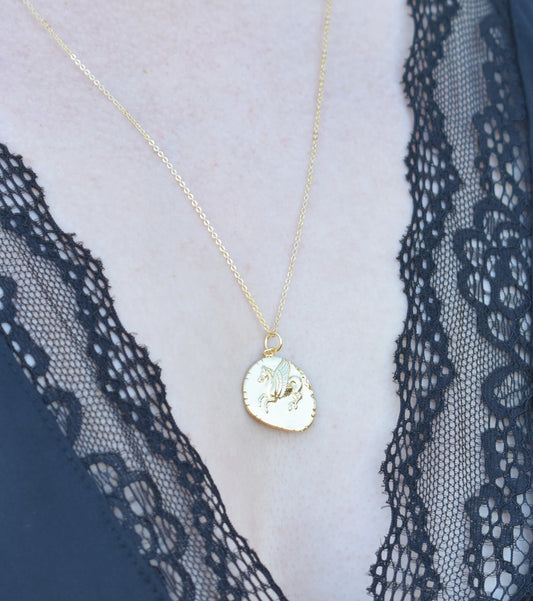 Gold Greek Pegasus Coin Necklace-14k Gold Fill