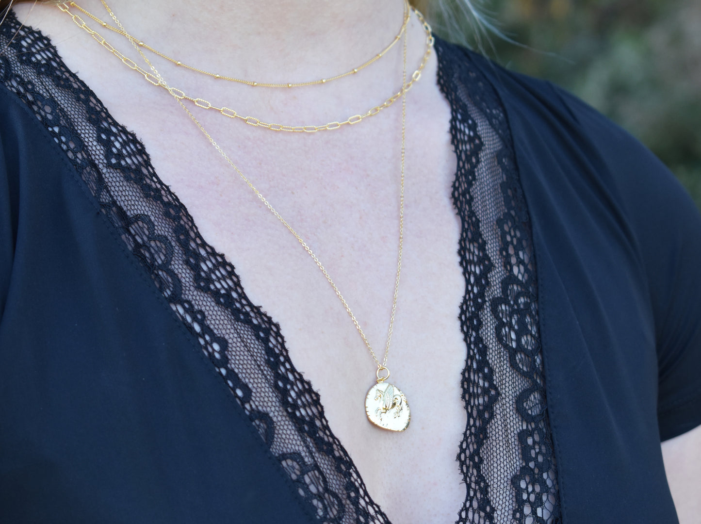 Gold Greek Pegasus Coin Necklace-14k Gold Fill