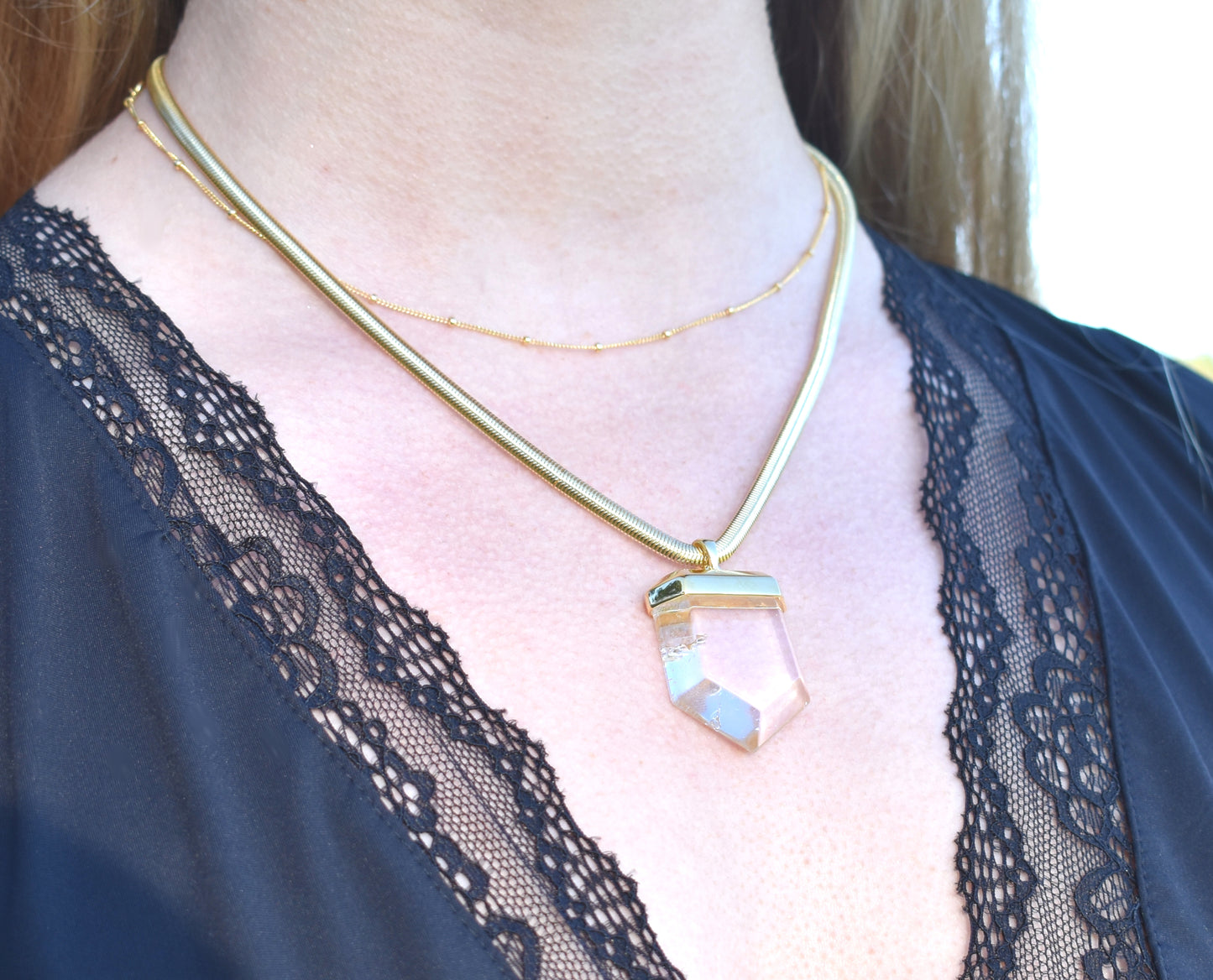 Gold Quartz Statement Necklace-14k Gold Fill