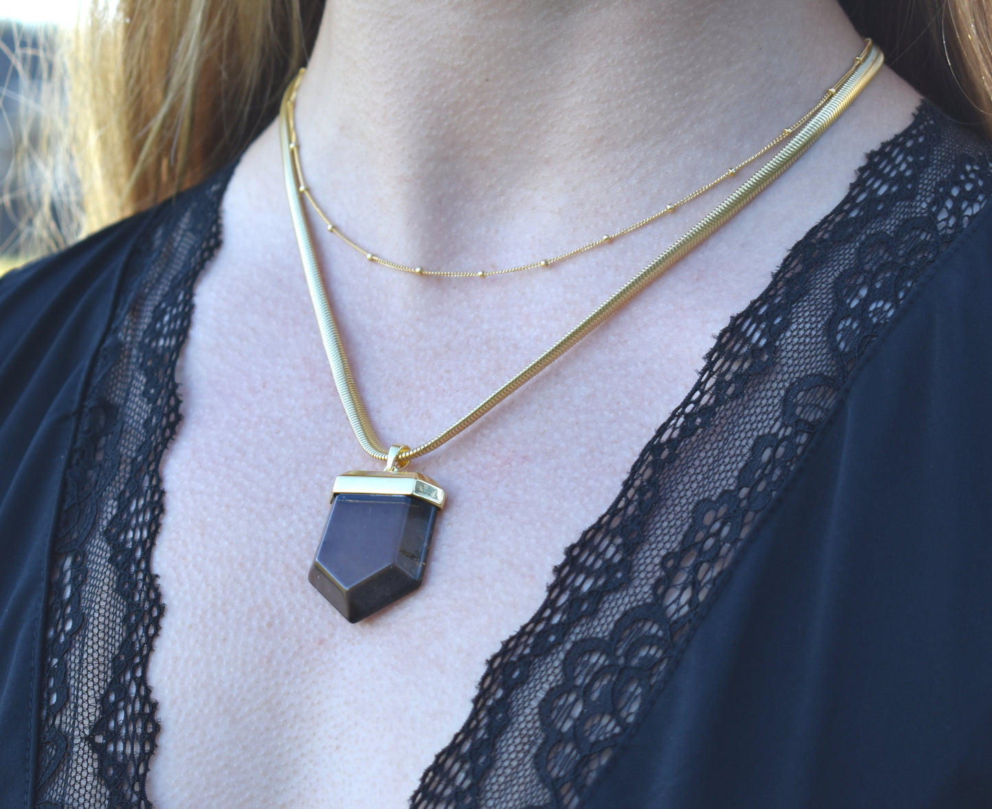 Gold Quartz Statement Necklace-14k Gold Fill