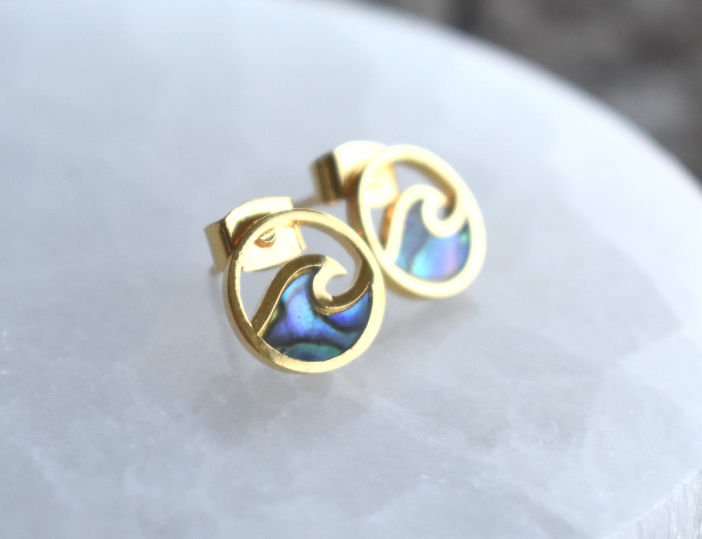 Gold Abalone Wave Stud Earrings-18k