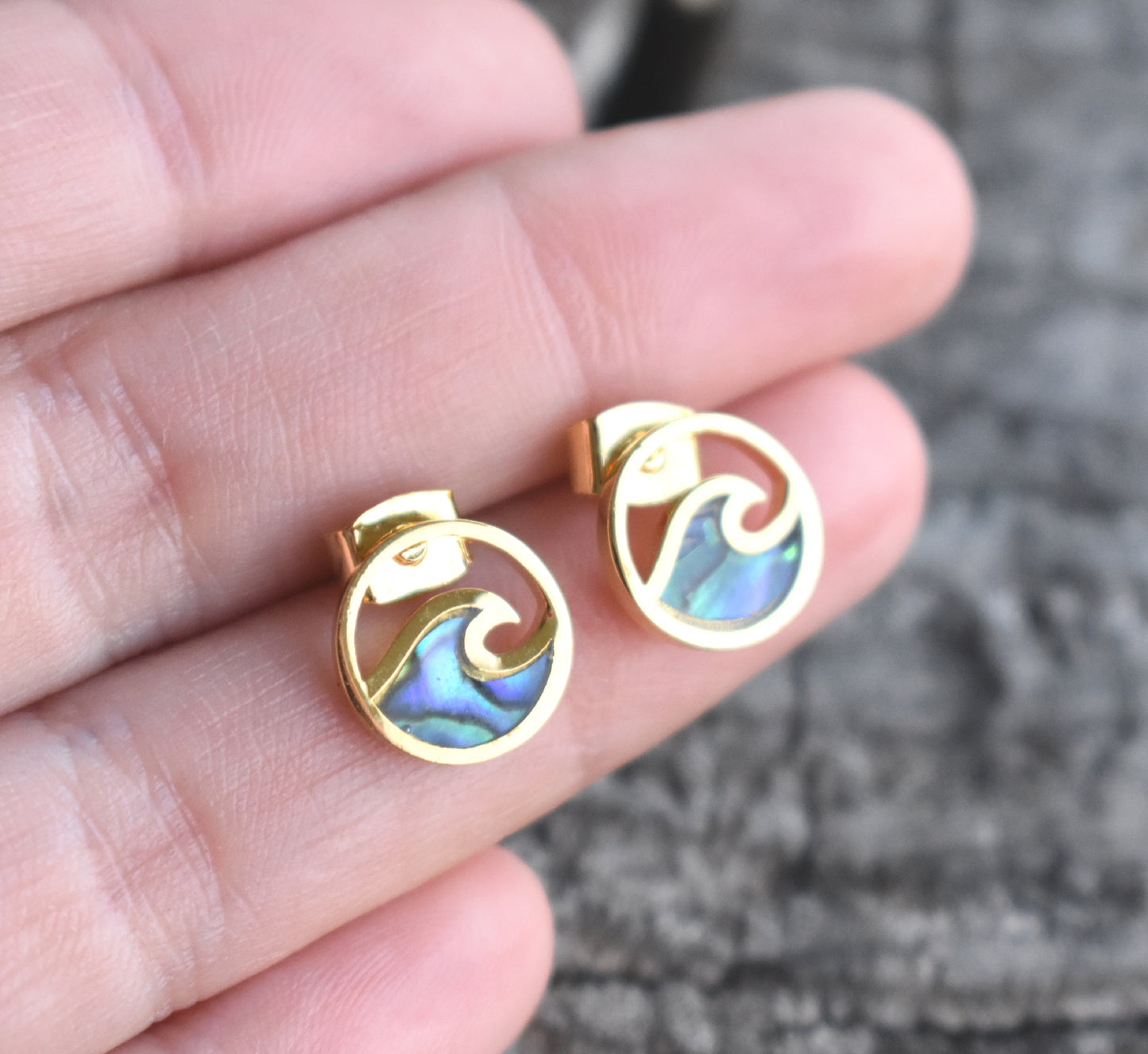 Gold Abalone Wave Stud Earrings-18k
