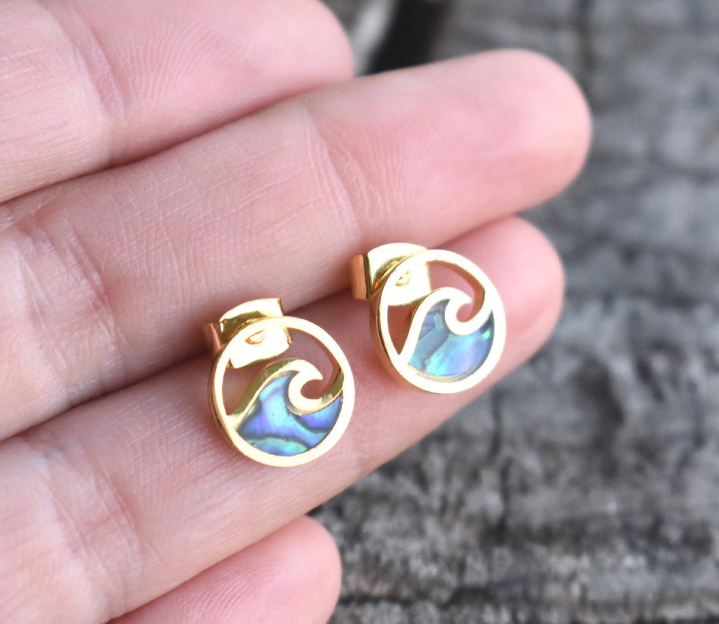 Gold Abalone Wave Stud Earrings-18k