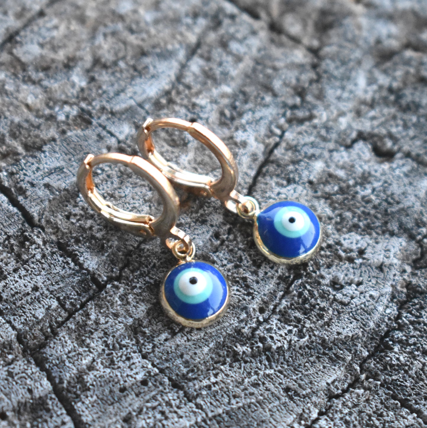 Greek Gold Eye Charm Huggie Hoops-14k