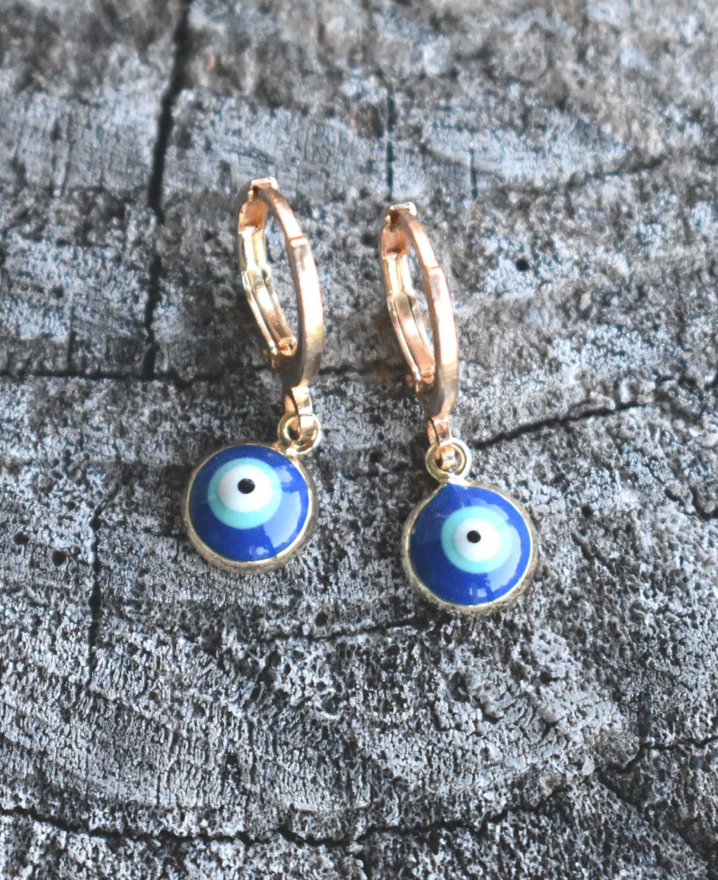 Greek Gold Eye Charm Huggie Hoops-14k
