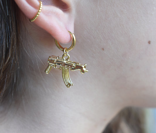 Gold Gun AR-15 Style Earrings-14k