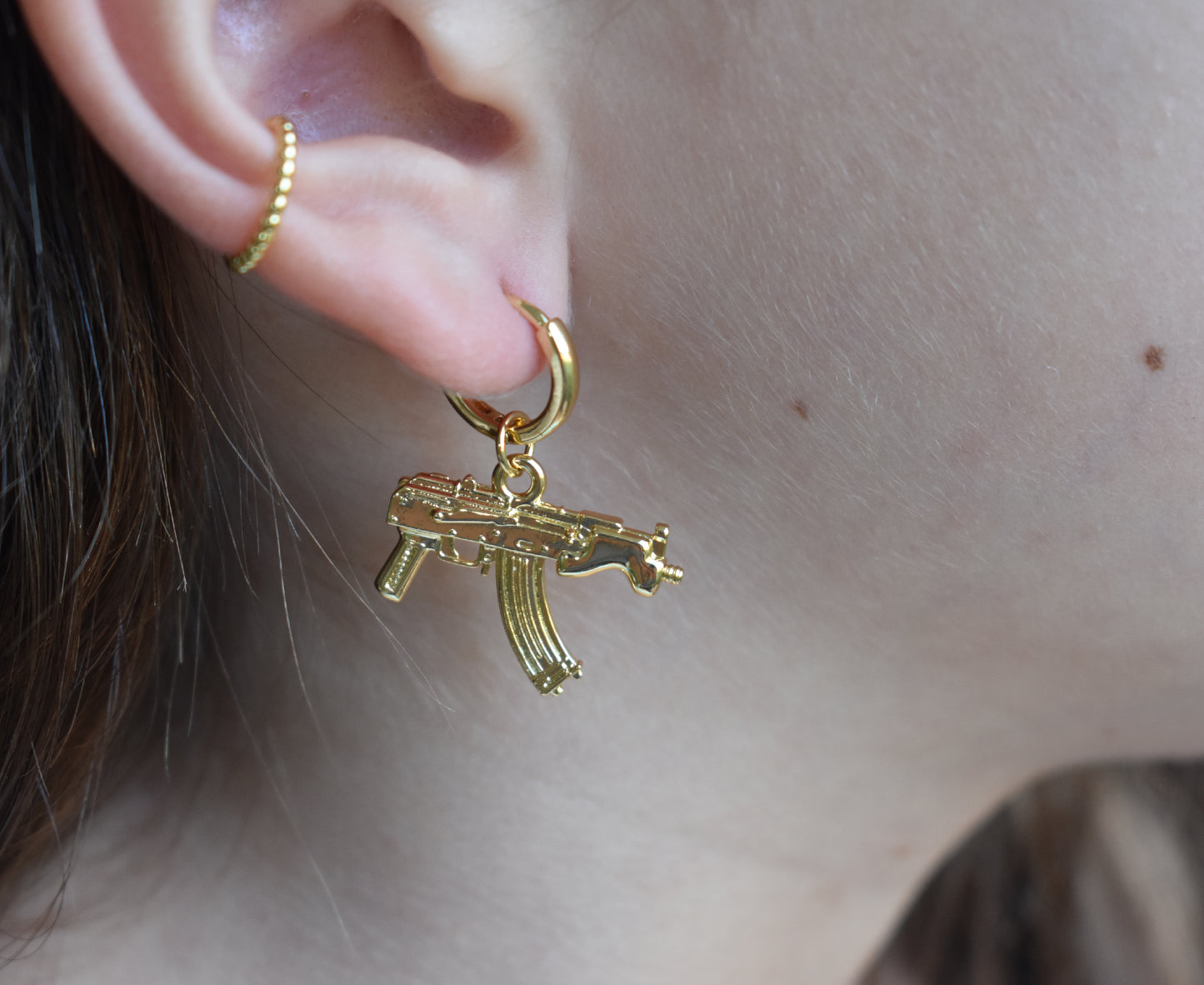 Gold Gun AR-15 Style Earrings-14k
