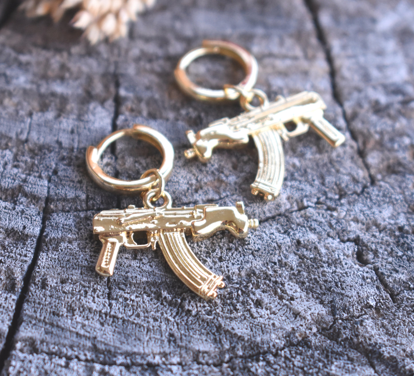 Gold Gun AR-15 Style Earrings-14k