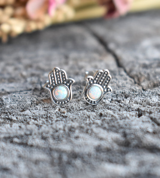 Hamsa Hand Protection Studs-Sterling Silver