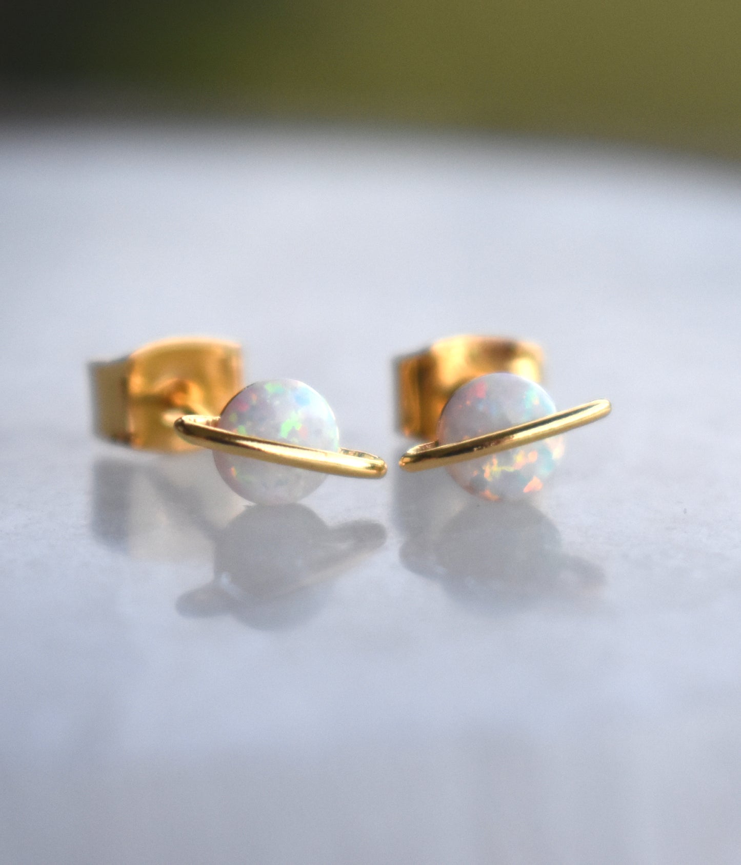 Gold Opal Planet Stud Earrings-18k