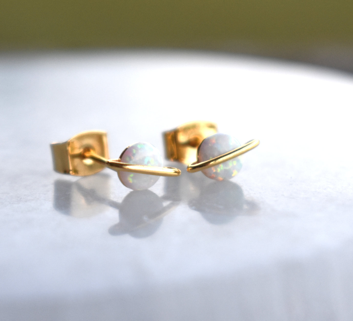 Gold Opal Planet Stud Earrings-18k