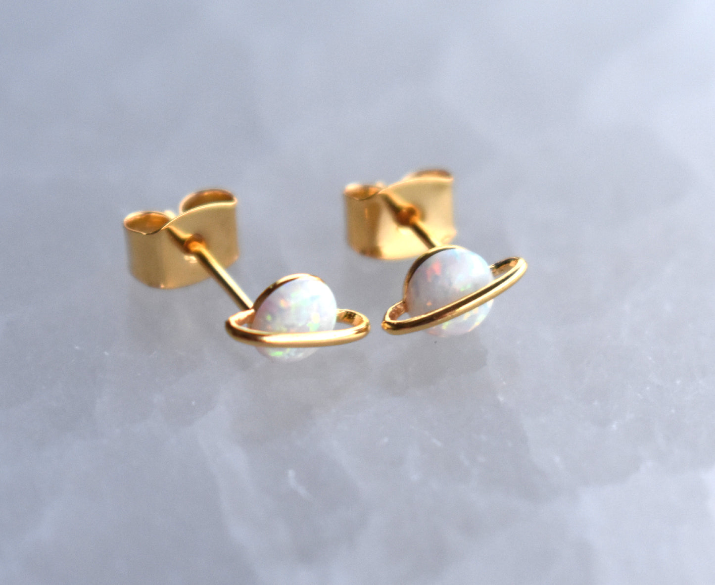 Gold Opal Planet Stud Earrings-18k
